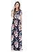 HOTAPEI Women's Floral Print Long Dress Short Sleeve Empire Flower Maxi Dresses Navy 1 Large
