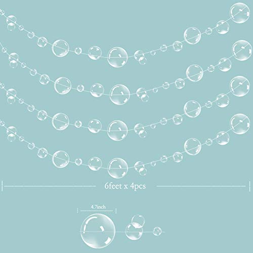White Transparent Bubble Garlands for Party Decorations Hanging Floating Bubbles Cutout Streamer Background for Mermaid Under The Sea Birthday Home Kids Room Prom Wedding Baby Shower Decor (White)