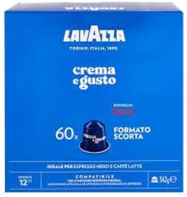 Crema e Gusto Risveglio Classico, 60 cápsulas de alumínio compatíveis com máquinas Nespresso, com notas de chocolate e frutos secos, mistura Arábica e Robusta, intensidade 12/13, torra média
