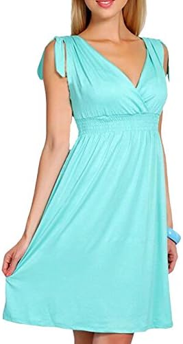 Thanpoo Women's Empire Waist Dress Deep V Neck Sleeveless Ruched Short Sundress