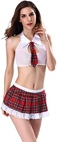 Mary Sent Women Sexy Schoolgirl Cosplay Lingerie Role Play Mini Plaid Skirt Outfit Costume Set