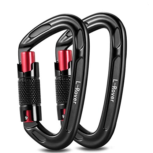L-Rover Ultra Sturdy Twist Lock Climbing Carabiner Clips, Auto Locking and Heavy Duty Caribeaners, x2/24kN/5400-pound Rating for Hammocks, Rappelling (Auto Locking,24KN,Black/Red) - Thumbnail 7