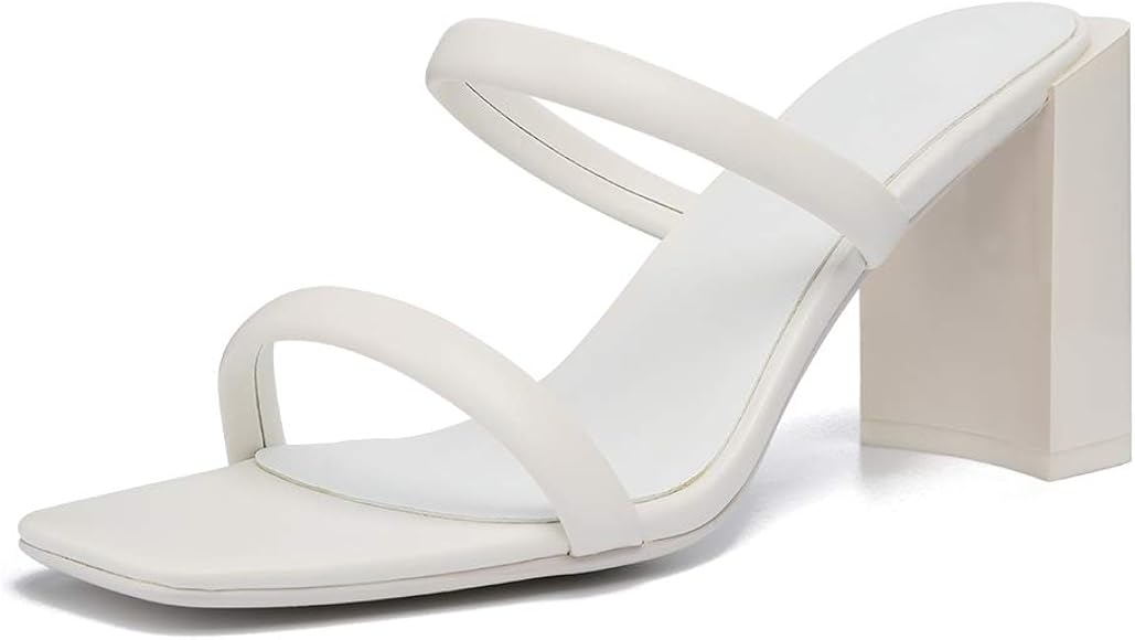white slide sandals with heels