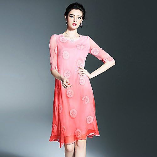 JIALELE Women's Loose Sheath Dress - Round Dots Color Gradient Embroidered, Stylish Embroidered,Red,L