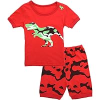 PJWHWXU Boy Pajamas Summer Short Set Children Clothes Dinosaur Shark PJS Kids Sleepwear Size 12M-12Year Red