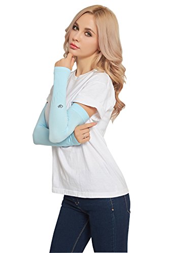 HOPESHINE Arm Cooling Sleeves UV Sun Protection Arm Sleeves for Cycling, Driving, Outdoor Sports, Golf, Basketball Sleeves for Men&Women to Cover Arms (5-Pairs Black+White+Grey+Dark Grey+Blue) - Thumbnail 6