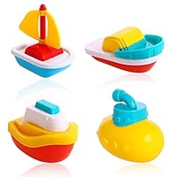 LBKR Tech Boat Bath Toy for Toddlers - Little Fun Bath Toys for Kids, 4 Pieces Characters Micro Boat Toy, A Great Education Water Toys for Boys and Girls