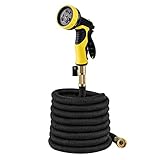 Garden Hose,50ft Expanding Garden Hoses with 9 Funtions Spray Nozzle,Extra Strength Fabric 5000D,the Best Double Latex Core Solid Pure Brass Connector (50)