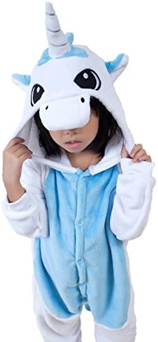Hot Unicorn Kid Pajamas Kigurumi Cosplay Animal Costume Onesie Sleepwear for Halloween (XL, Blue)