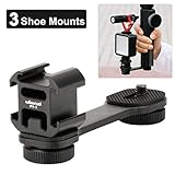 Ulanzi PT-3 Triple Cold Shoe Gimbal Microphone Mount Extenstion Bar, w 1/4 inch Adapter Video Light Microphone Mount Compatible for Zhiyun Smooth q 4 Feiyu DJI Gimbal Stabilizer