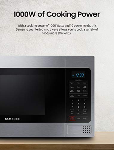 SAMSUNG 1.1 Cu Ft Countertop Microwave Oven w/ Grilling Element, Ceramic Enamel Interior, Auto Cook Options,1000 Watt, MG11H2020CT/AA, Stainless Steel, Black w/ Mirror Finish,15.8"D x 20.4"W x 11.7"H