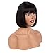 Jiao Li Brazilian Glueless Human Hair Bob Wig with Bang Yaki Machine Made Short Wigs (10, 1B)