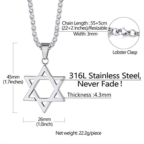Richsteel Star of David Necklace for Men Women Stainless Steel