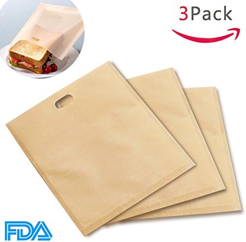 Reusable Toaster Bags Sandwich Bags Mess-free Heat up Snacks Non-Stick Set of 3,Perfect For Fries, Pizza, Chicken Nuggets Grilled Cheese Sandwiches Microwaveable FDA Approved Teflon Pockets