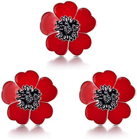 AnotherKiss Red Poppy Brooch Pin - Lest We Forget Pin Set, Memorial Day Jewelry Veterans Day Gifts