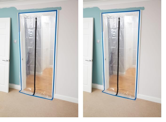 ProDec Zipped Doorway Dust Protector Heavy Duty Transparent Polythene Sheet For Preventing Dust Transfer Between Rooms During Renovations, Building Work and Construction (Pack of 2)
