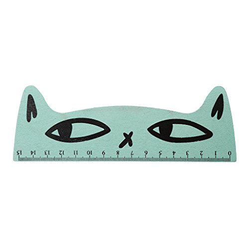 Qupida Kawaii Cute Cartoon Cat Wood Straight Ruler Measuring Tool Student Gift Office (Lake Blue)