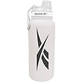Reebok Stainless Steel Water Bottle With Athletic Design - Insulated Water Bottle 40 oz With Chug Lid - Double Wall Vaccum Insulated Sports Water Bottle, BPA Free (White & Black)