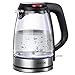 Electric Kettle Glass Tea Kettle, 1.7L Ultra Fast Water Boiler, Durable Borosilicate Glass and 304 Stainless Steel, Double Safety Locker, Boil Dry Protection and Auto Shut off, BPA Free, Aicok