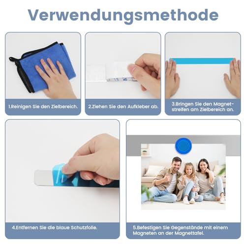 Magnetic Whiteboard, 6 Pack Magnetic Whiteboard, Self Adhesive Magnetic Bar with 18 Magnetic Buttons for Office, Bulletin Board, Photo Wall, Fridge, Kitchen