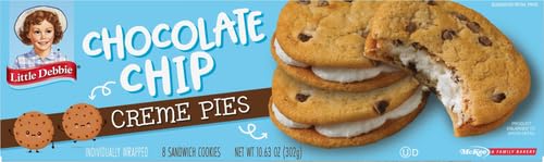 LITTLE DEBBIE CHOCOLATE CHIP CREME PIES, 8 INDIVIDUALLY WRAPPED SANDWICH COOKIES, 10.63 OZ BOX