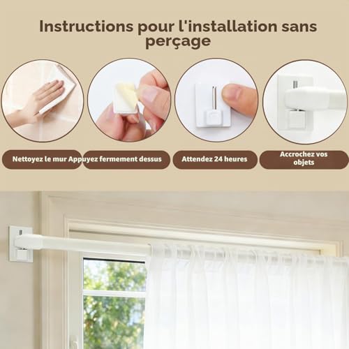 2 Pack Extendable Curtain Rod with Adhesive Hooks for Window Kitchen DIY Projects 40-70cm