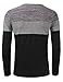 KAIUSI Men's Contrast Color Crew Neck Long Sleeve Casual T-Shirt Top Large Dark Grey