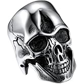 U7 Skull Ring, Skeleton Ring, Biker Ring for Cocktail Party, Gothic Fashion Rings with Skull, Size 7-14,Stainless/Black/Gold Color