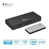 Portta 4-Port HDMI Switcher Box v2.0 with Remote Control Audio Optical TOSLINK Out Supports Ultra HD 3D 4K@60Hz HDCP2.2 ARC HDR for PS3/4/4 PRO/Xbox One/Roku/Apple TV/Fire TV