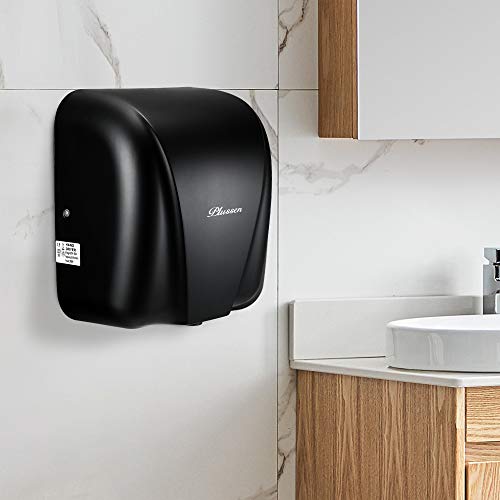 PLUSSEN Automatic Commercial Hand Dryers for Bathrooms Commercial 1800W Heavy Duty Stainless Steel Hot Air Compact Electric Hand Dryer Blower, Fast Drying in 10 Seconds (Black)