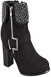 Forever Link SUEDE MATERIAL SIDE ZIPPER BUCKLE STRAP FUR TRIM ACCENT CHUNKY HIGH HEEL BOOTIES