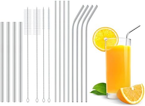 Stainless Steel Drinking Straws, Set of 12 (4 Bent - 4 Long - 4 Extra Wide) with 4 Cleaning Brushes Metal Straws Fit 20 30 Oz Yeti RTIC Ozark Trail Tumblers for Father's Day
