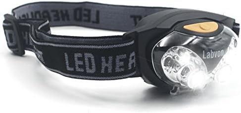 Labvon Waterproof IPX6 Headlamp with 6 led lights Super bright 3 light modes Ranging over 164 feet for Outdoor Activities Black (black) (cool black)