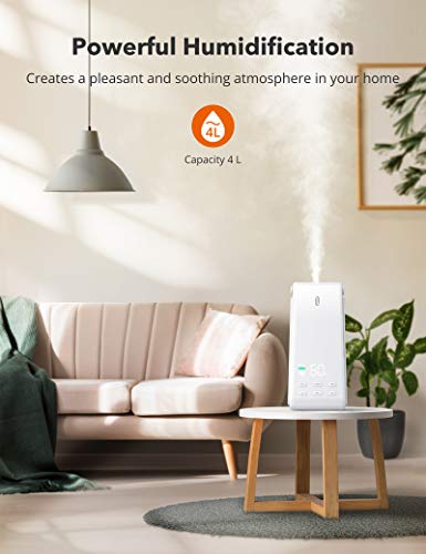4L Quiet Humidifiers for Large Room,Ultrasonic Cool Mist Humidifiers with Humidistat,Plants humidifier indoor,Easy Use,LED Display,Sleep Mode,Large Room Humidifiers for Bedroom/Home, White