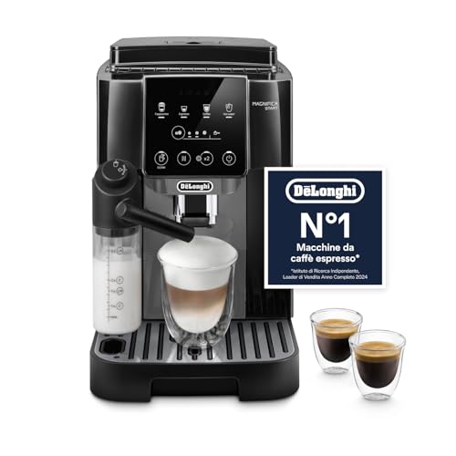 De’Longhi Magnifica Start – Perfetto Macchina da Caffè Automatica, LatteCrema Montalatte Automatico, 4 Bevande in un Solo Tocco, Espresso, Cappuccino, Comandi Soft Touch, Nero e Grigio (ECAM222.60.BG)