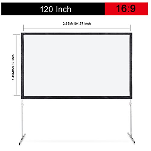 Excelvan Fast Folding Portable Projector Screen Indoor Outdoor Movie Theater screen with Adjustable Stand Legs, Sticky Button and Carry Bag For Front Projection (120 Inch 16:9)