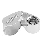 40X Illuminated Jeweler LED UV Lens Loupe Magnifier with Metal Construction and Optical Glass, with Kare and Kind Retail Package (40X x 25 mm, Silver)