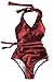 Cupshe Fashion Women's Falbala Hem V neck Halter Padding One Piece Swimsuit