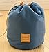 EUOW Travel Cosmetic Bags Barrel Makeup Bag,Women Portable Foldable Cases, Multifunctional Toiletry Bucket Bags Round Organizer Storage Pocket Soft Collapsible(Deepblue)