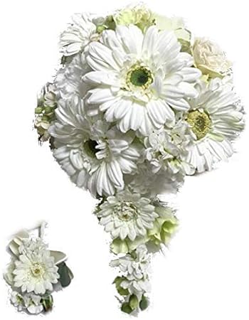 Amazon Co Jp 花職人の店 いるでぱいん ウエディングブーケ ブートニア セット 白 ガーベラ の セミキャスケード ブーケ 白 ブライダル ブーケ ウエディング ブライダル アーティフィシャルフラワー シルクフラワー Generic