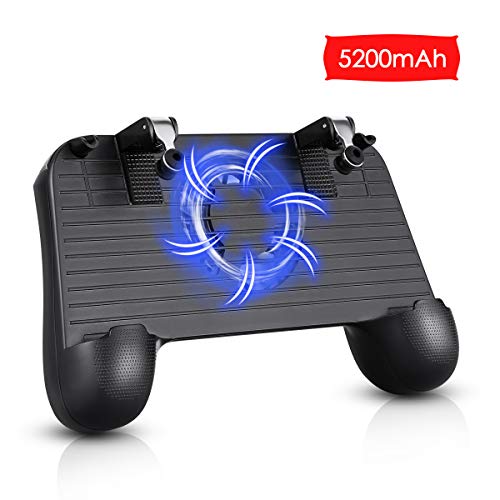 Pubg Mobile Controller with Cooling Fan 5200mah Power Bank, Mobile Gaming Trigger for PUBG/Fortnite/Rules of Survival, Phone Controller for Android/iOS (Black)
