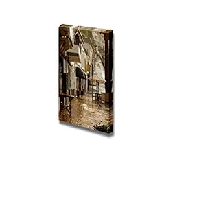 Canvas Prints Wall Art - Rainy Wet Cobblestone Street in Mahon, Menorca - 18" x 12"