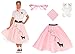 Hip Hop 50's Shop 1950s Adult 4 Piece Poodle Skirt Costume Outfit for Women with Accessories (glasses, socks, scarf) (XSmall/Small, Light Pink)