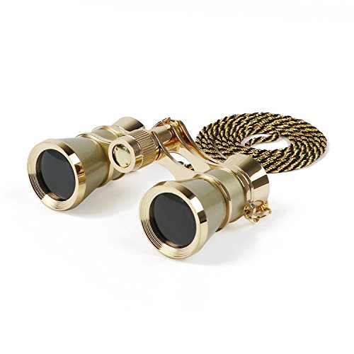 Kingscope 3X25 Vintage Opera Glasses Binoculars for Theater Musical Concert (Golden, with Chain)