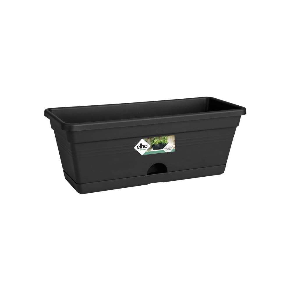 elho Green Basics Trough Allin1 30 - Planter for Balcony & Outdoor - Ø 29.5 x H 15.5 cm - Black/Living Black