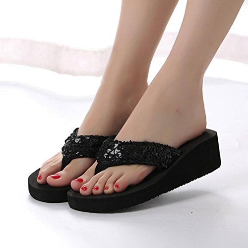 Summer Sandals,Boomboom 2018 Fashion Women Sequins Anti-Slip Sandals Slipper Indoor Outdoor Flip-Flops (US 8.5, Black)
