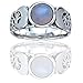 Sterling Silver Lunar Moon Phases and Rainbow Moonstone Ring Size 8(Sizes 4,5,6,7,8,9,10,11,12)