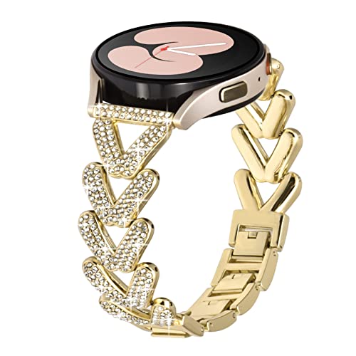 Shesyuki Bling Stainless Watch Band Compatible with Samsung Galaxy Watch 6/6 Classic 5/4 Active2,5 pro 45mm Galaxy Watch 4 Classic 42mm 46mm,Wheat Ear Chain Meatl Bracelet Band for Women (Gold)