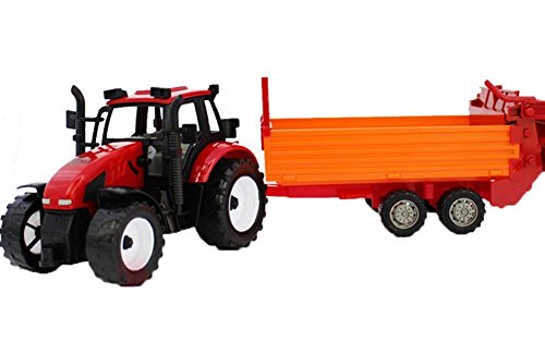 Cltoyvers Red Farm Tractor with Sowing Trailer Farm Tractors Toys Wagon Farmer Vehicle Seeding Machine Toy for Kids Boys Pretend Play Friction Powered Tractor Toys Playset