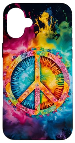 Peace Sign Rainbow Tie-Dye Inspired Design Case for iPhone 16 Plus